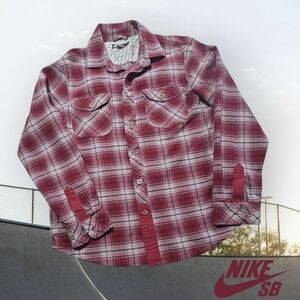 Nike SB Men's Plaid Flannel Shirt Red Hunter Raleigh 684589-677‎ M